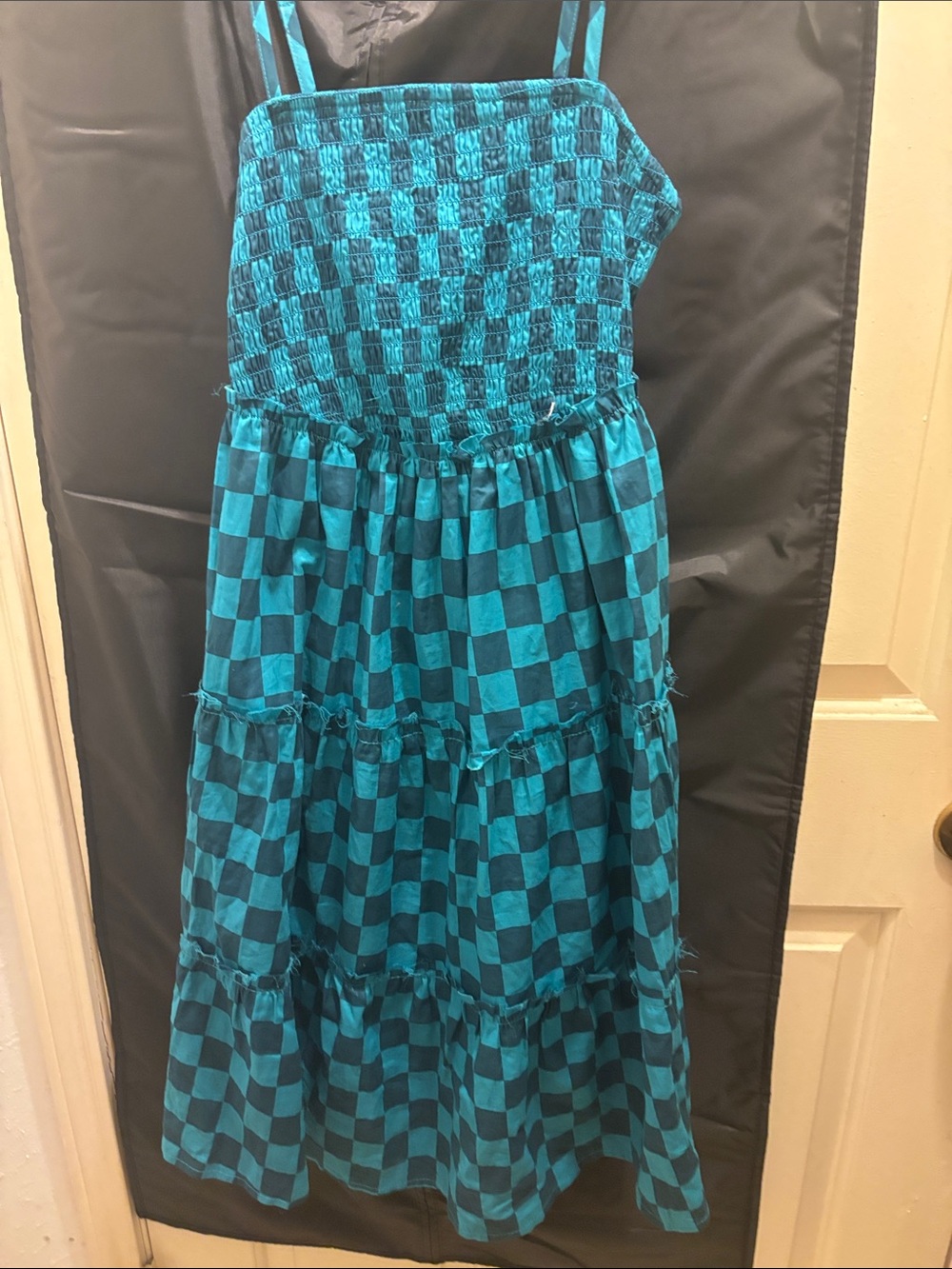 torrid Teal and Black Checkered Smocked Midi Dress